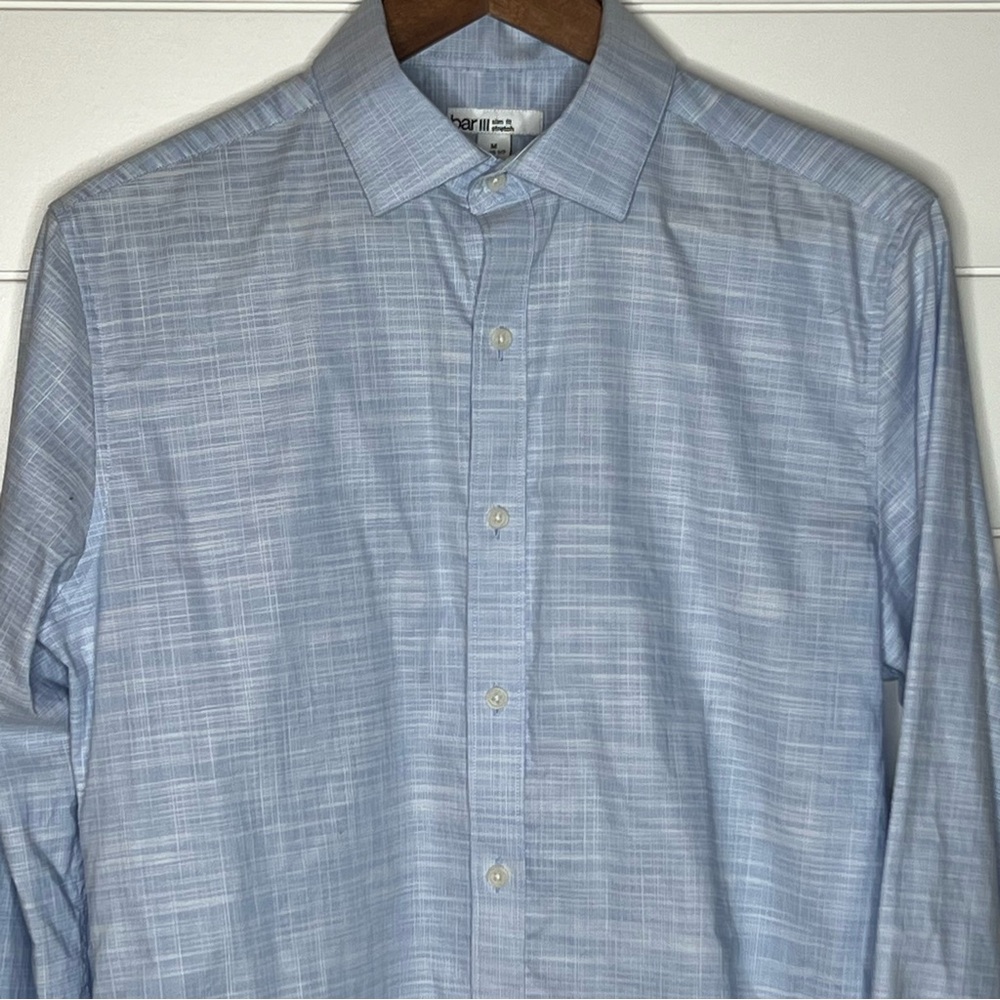 Bar III Organic Cotton Blue Slim Fit Stretch Dress Shirt Long Sleeve 15-15.5